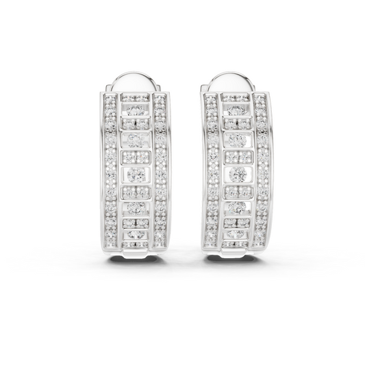 Round Geometric Grid C Hoop Earrings with Micro Pavé Rows - view 3