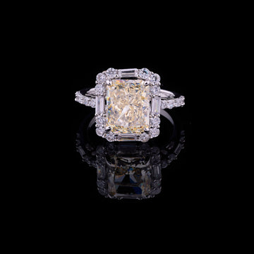 1.25 CT Imperial Sun Moissanite Radiant Cut Halo Diamond Ring with Baguette and Round Accents