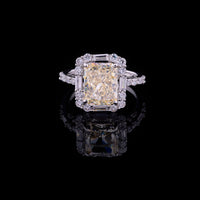 2.00 CT Imperial Sun Moissanite Radiant Cut Halo Diamond Ring with Baguette and Round Accents