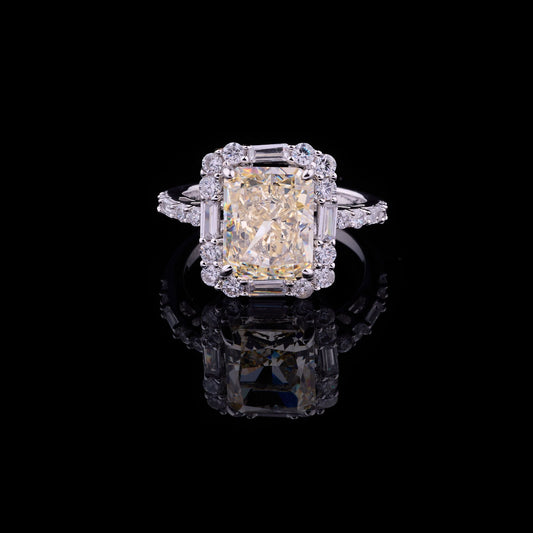 1.25 CT Imperial Sun Moissanite Radiant Cut Halo Diamond Ring with Baguette and Round Accents