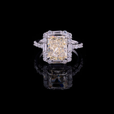 Fancy Intense Yellow Radiant Cut Lab Diamond Baguette Halo Ring