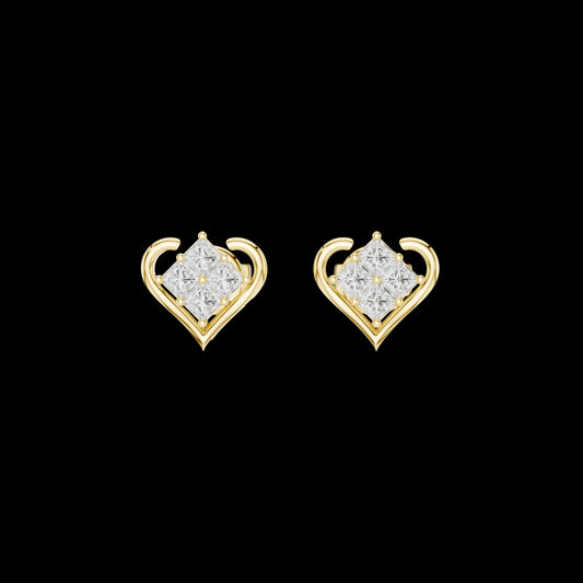 0.40 TCW Crown Collection Heart Shaped Moissanite Princess Cut Diamond Stud Earrings Romantic Jewelry