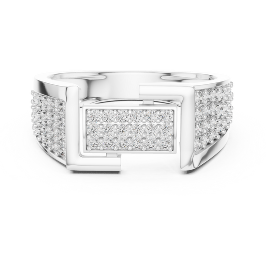 Round Cut Lab Grown Diamond Men's Rectangular Center Pave Statement Band - view 3