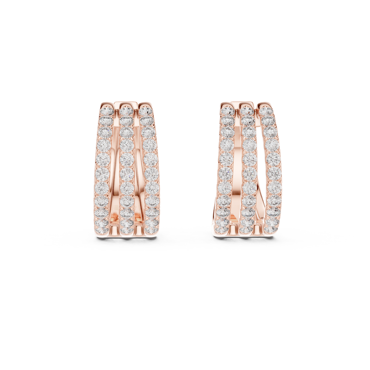 Triple Row Round Lab Diamond Hoop Earrings - view 2