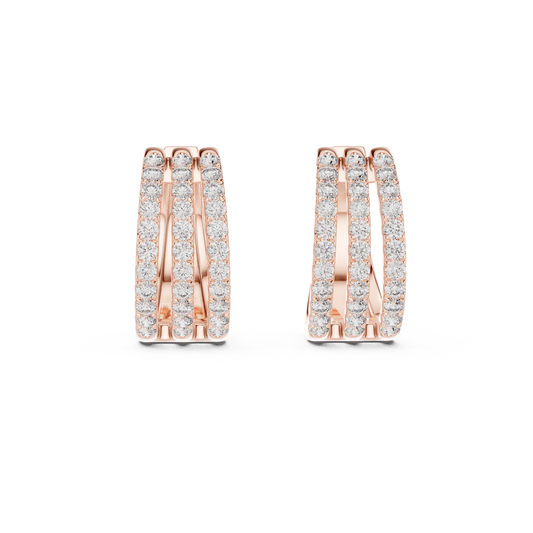 1.98 TCW Triple Row Moissanite Round Cut Diamond Hoop Earrings Everyday Statement Jewelry