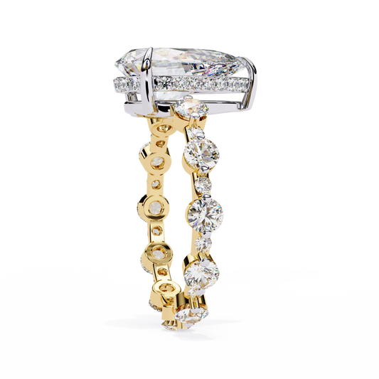 2.96 CT Bright Pear Cut Lab Grown Diamond with Side Diamonds Gold Vintage-Inspired Teardrop Bridal Ring for Her