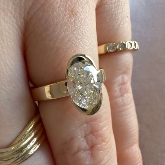 Oval Cut Moissanite Bezel Solitaire Ring - view 4
