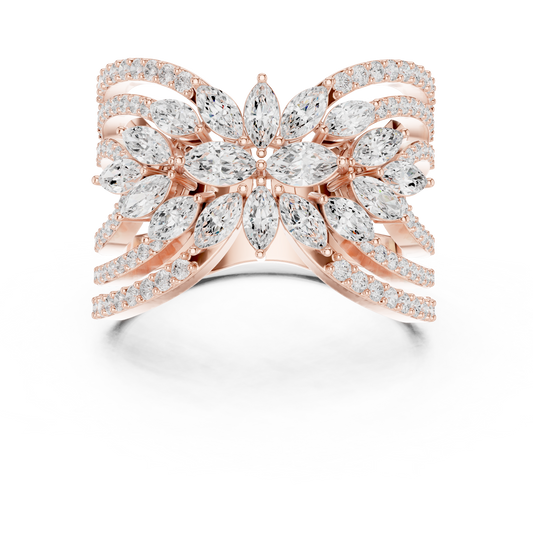 2.01 TCW Luxury Marquise Lab Grown Diamond Floral Cluster Multi Row Pave Split Shank Cocktail Ring For Her