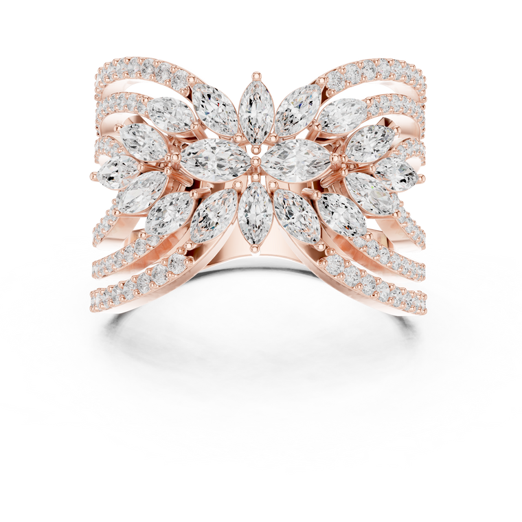 Floral Cluster Marquise Cut Lab Diamond Wedding Ring Band - view 2