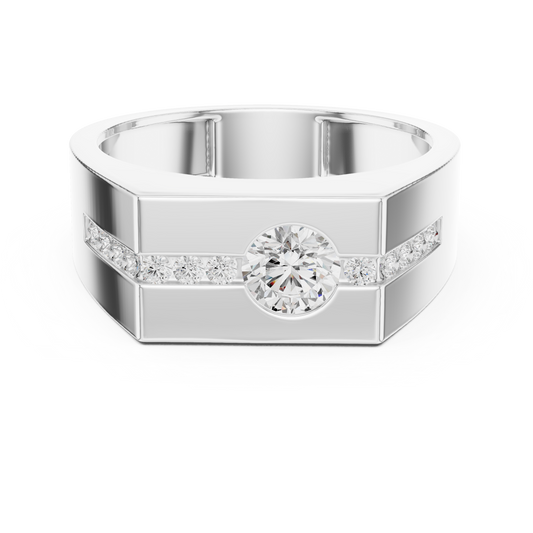 Round Cut Lab Grown Diamond Men's Bezel Center Octagon Signet Ring - view 3