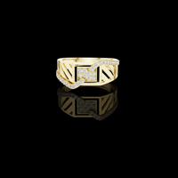 0.34 TCW Luxurious Round Moissanite Diamond with Architectural Cutwork Geometric Pave Stones Statement Ring
