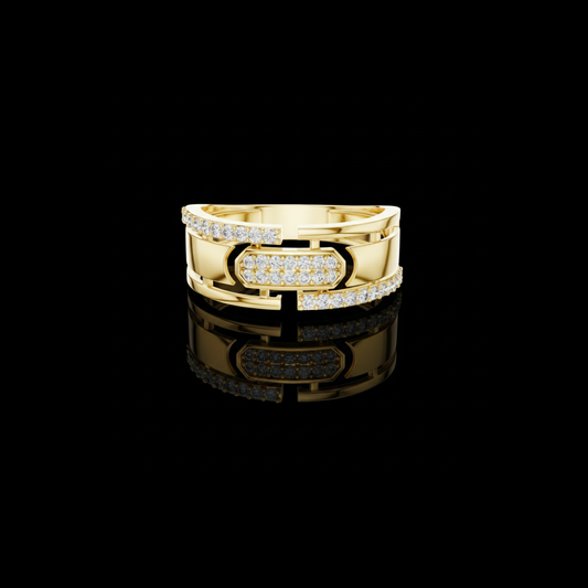 0.32 TCW Luxurious Round Lab Grown Diamond Pave Split Shank Band with Geometric Openwork Design Fine Jewelry