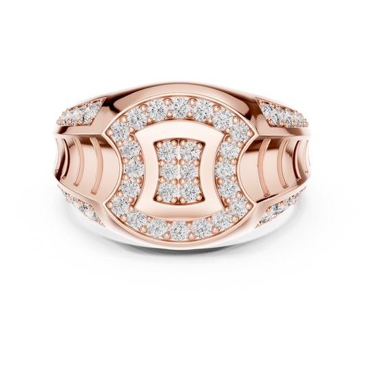 0.81 TCW Luxury Round Lab Grown Diamond Square Top Pave Stones Design Wide Classic Ring Fine Jewelry