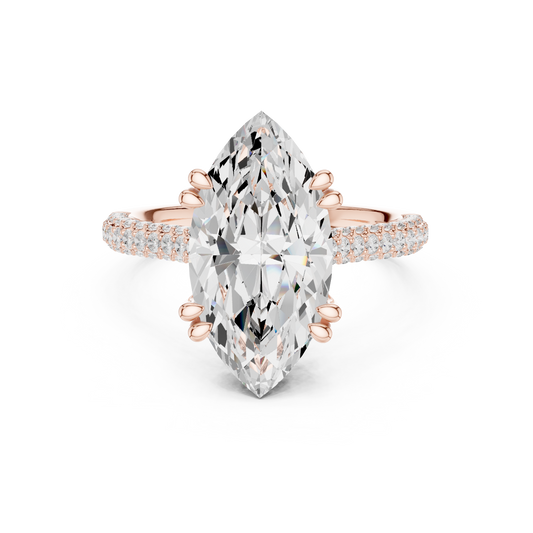 4.00 CT Couture Six Prong Marquise Cut Lab Diamond Ring with Brilliant Pave Band For Quiet Days