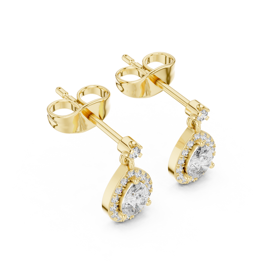 Pear Shape Miniature Halo Drop Earrings With Push Back - view 4