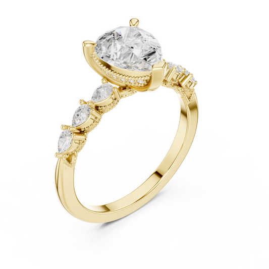 Pear Cut Hidden Halo With Side Stone Moissanite Engagement Ring - view 2