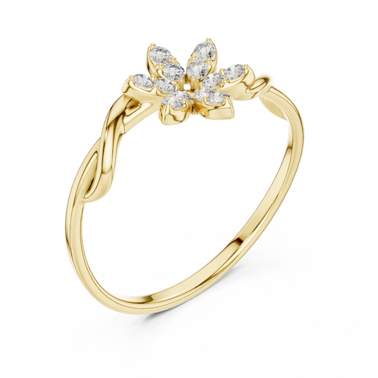 Round Moissanite Floral Bypass Ring with Twisted Band - view 2