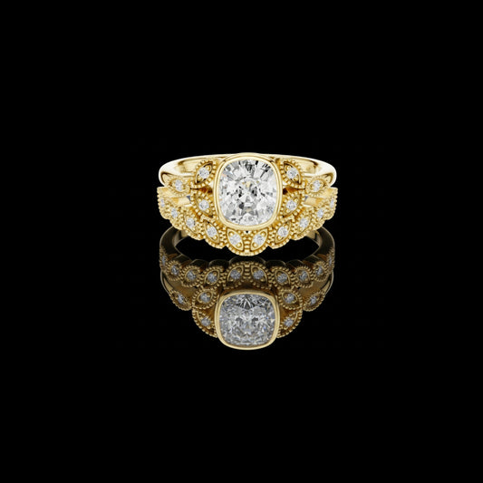 1.5 CT Vintage Inspired Halo Cushion Cut Ring with Intricate Moissanite Diamonds For Special One