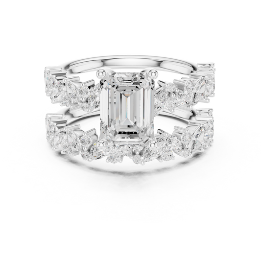 Emerald Cut Women's Marquise Cluster Bridal Ring Set - view 3