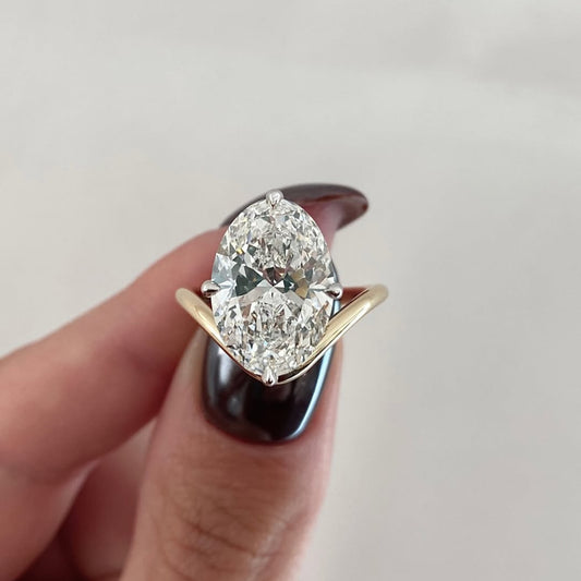 2.75 CT Designer Moissanite Oval Cut Hidden Halo with Elegant Solitaire Two Tone Prong Setting