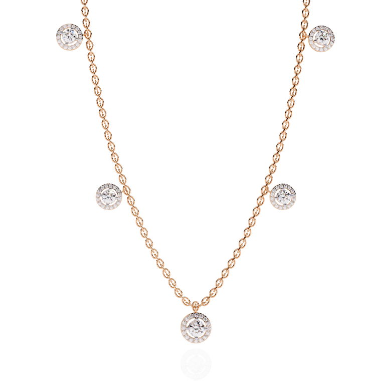 Round Cut Halo Station Necklace - view 2