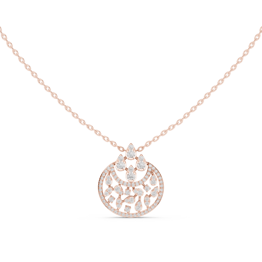 0.56 TCW Sparkling Floral & Leaf Design Circle Moissanite Diamond Pendant Statement Fine Jewelry
