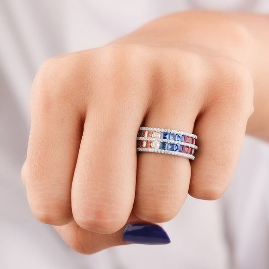 Vintage Emerald Cut Natural Sapphire Diamond Ring High End Luxury - view 3