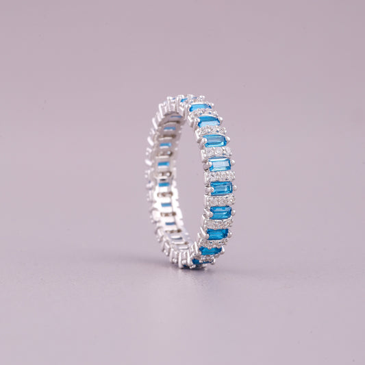 Emerald Cut Blue Sapphire Natural Rainbow Diamond Eternity Band - view 4