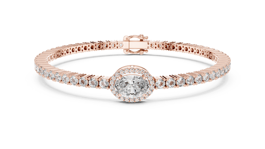 5.54 TCW Ethical Lab Grown Diamond Tennis Bracelet with Oval Halo Center and Brilliant Round Accents