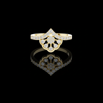 0.50 TCW Mandala Inspired Moissanite Diamond Chevron Ring with Pave Set Round Brilliant Diamonds