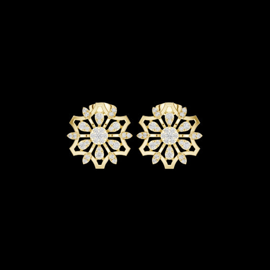 0.66 TCW Ornate Mandala Moissanite Diamond Stud Earrings in Gold with Round Center Stone For Party