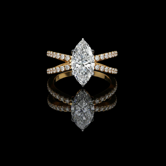 1.50 CT Marquise Cut Moissanite Diamond Split Shank Ring Sparkling Pave Unique Design by Ivevar Luxury