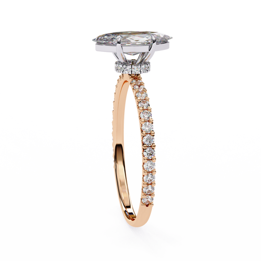 Marquise Cut Lab Diamond Solitaire Engagement Rings Micro Pave Band - view 3