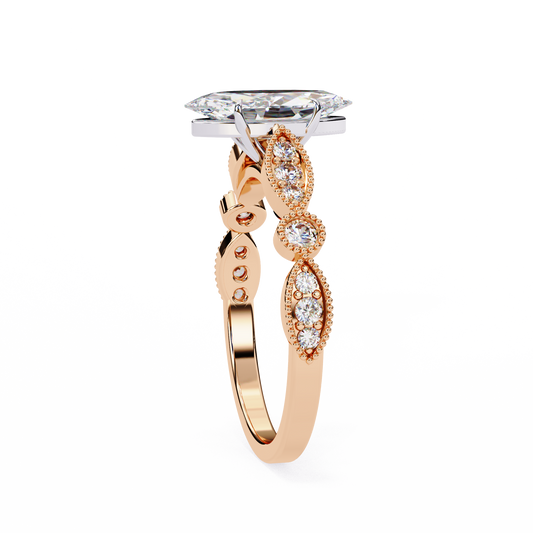 Vintage Marquise Moissanite Engagement Ring With Milgrain Band - view 2
