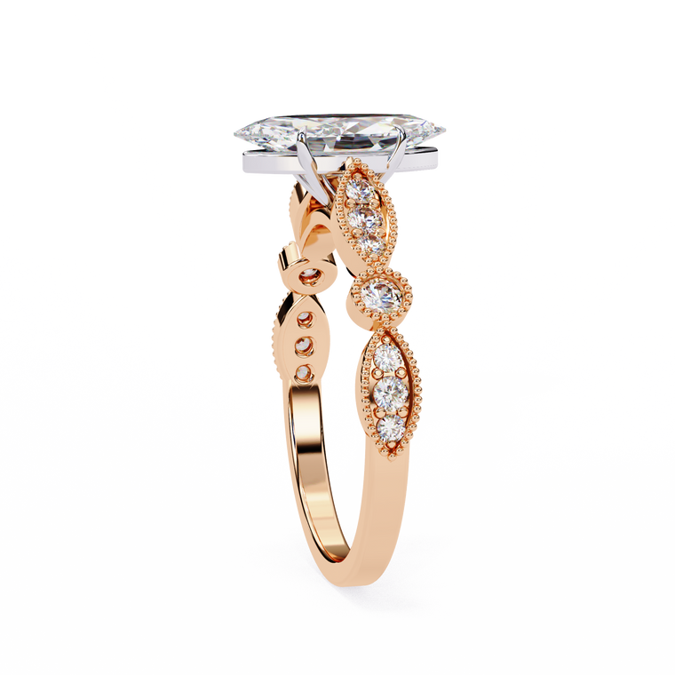 Vintage Marquise Moissanite Engagement Ring With Milgrain Band - view 2
