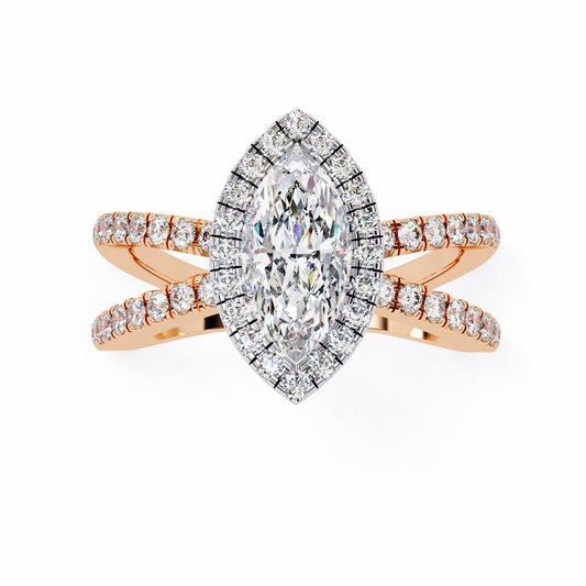 Marquise Halo Lab Diamond Ring with Split Double Band - view 3