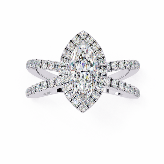 Marquise Halo Lab Diamond Ring with Split Double Band - view 4