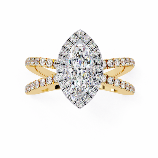 Marquise Halo Lab Diamond Ring with Split Double Band - view 2