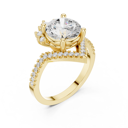 Round Cut Moissanite Cluster Engagement Ring with Crown Accents - view 4