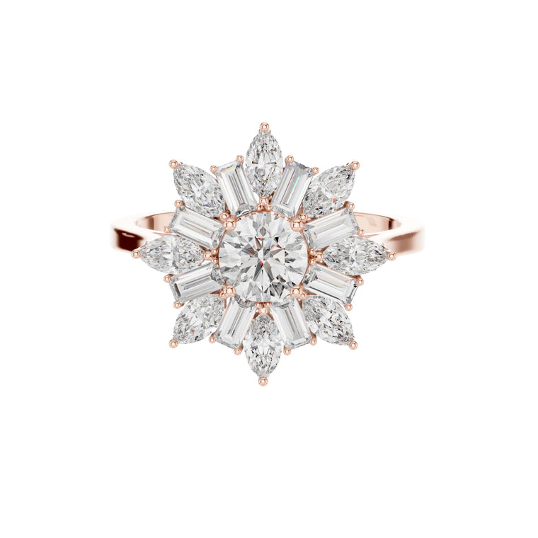 Baguette and Marquise Lab Diamond Flower Ring - view 2