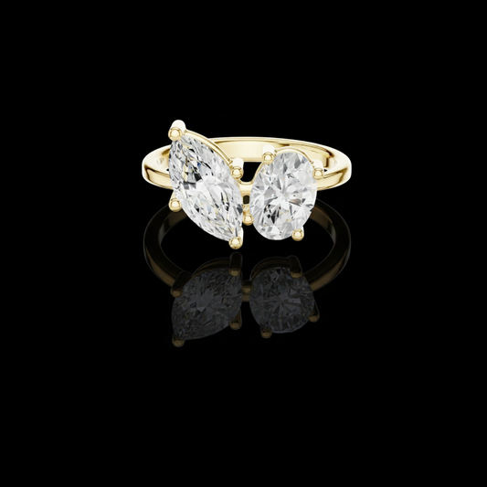 2.03 TCW Artfully Crafted Lab Grown Two Stone Ring Featuring Marquise and Oval Cut Diamonds