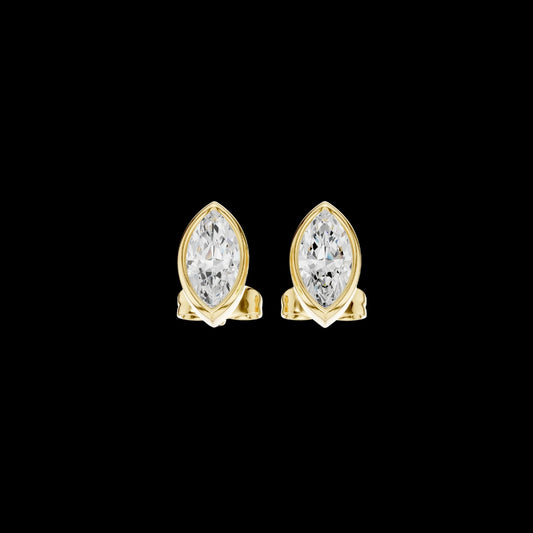 1.00 TCW Minimal Marquise Bezel Moissanite Diamond Stud Earrings with Elongated Navette Silhouette