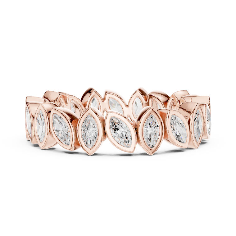 Bezel Set Leaf Marquise Cut Lab Diamond Eternity Wedding Band - view 2
