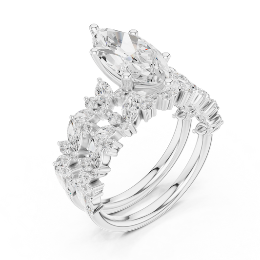 Marquise Cut Lab Diamond Ring with Wide Floral Pave Band - view 4