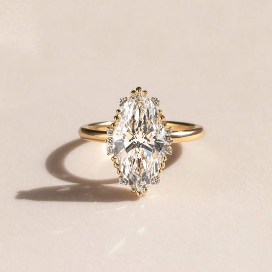 2.00 CT Sovereign Marquise Cut Lab Grown Diamond Halo Ring with Floating Micro Accents