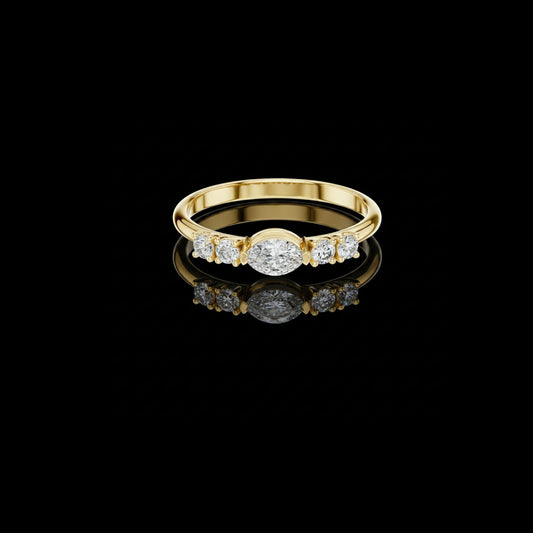 0.15 CT Modern Heirloom Gold Ring with Marquise Center Lab Diamond & Symmetric Side Accents