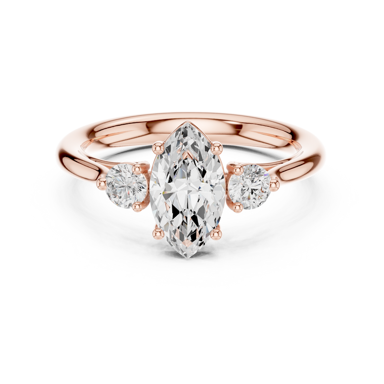 Marquise Cut Lab Diamond Ring with Trillion Sides - view 2
