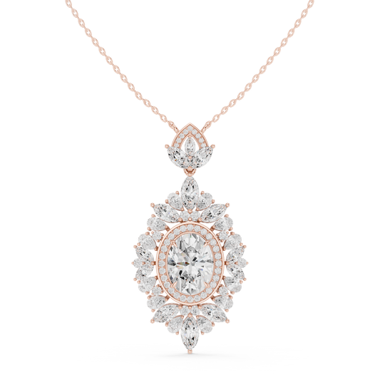 Intricate Oval Marquise Sunburst Halo Pendant - view 2