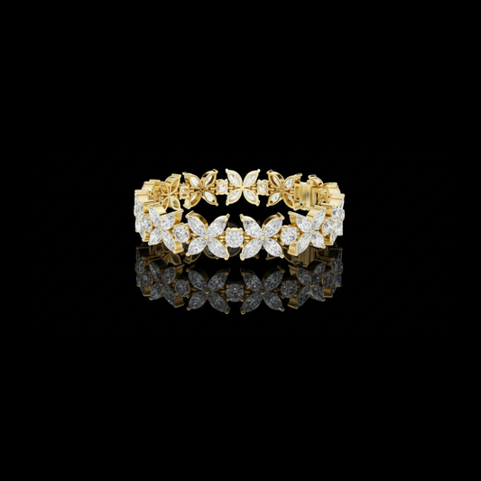 14.05 TCW Luxurious Moissanite Bracelet Featuring Marquise Cut Diamond Floral Motifs