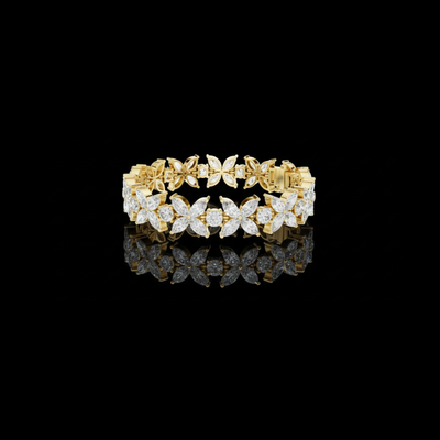 Marquise & Round Cut Lab Diamond Floral Link Bracelet